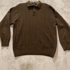 Valentino Sport Men’s 2X Brown Polo Wool Blend 1/4 Button Up  Cable Knit